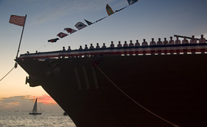 Despite the subtropical island being a base for naval operations since the 1820s, it's the first time a Navy vessel was commissioned in the historic seaport city. 